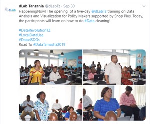 Twitter post with four photos of participants engaging in the training session